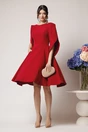 Rochie eleganta din stofa rosu zmeura cu maneci evazate petrecute