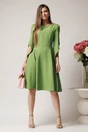 Rochie eleganta din stofa verde lime cu maneci evazate petrecute