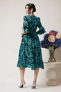 Rochie DY Fashion eleganta din voal neagra cu imprimeuri florale turcoaz si pene la maneci