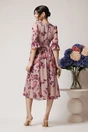 Rochie DY Fashion eleganta din voal roz cu imprimeuri florale si pene la maneci