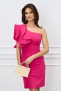 Rochie eleganta fucsia cu un volan pe umar