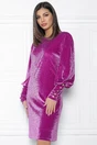 Rochie eleganta fucsia din catifea cu nasturi pe maneci