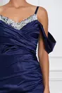 Rochie eleganta lunga bleumarin cu paiete la decolteu