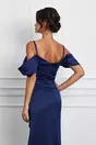 Rochie eleganta lunga bleumarin cu paiete la decolteu