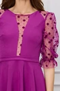 Rochie eleganta magenta cu maneci din tull cu buline catifelate
