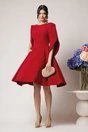 Rochie eleganta din stofa rosu zmeura cu maneci evazate