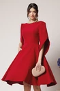Rochie eleganta din stofa rosu zmeura cu maneci evazate