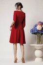 Rochie eleganta din stofa rosu zmeura cu maneci evazate
