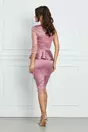 Rochie eleganta roz cu o maneca din dantela si peplum in talie