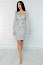 Rochie eleganta tip sacou din stofa gri cu imprimeu pepit