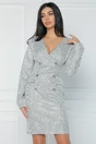 Rochie eleganta tip sacou din stofa gri cu imprimeu pepit