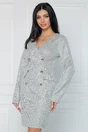 Rochie eleganta tip sacou din stofa gri cu imprimeu pepit