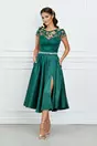 Rochie eleganta verde cu dantela la bust si crepeu maxi