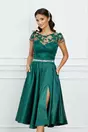 Rochie eleganta verde cu dantela la bust si crepeu maxi