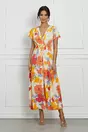 Rochie Eleonora ivory cu flori galbene si corai