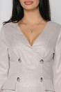 Rochie elganta tip sacou din stofa bej cu imprimeu pepit