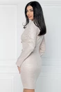 Rochie elganta tip sacou din stofa bej cu imprimeu pepit