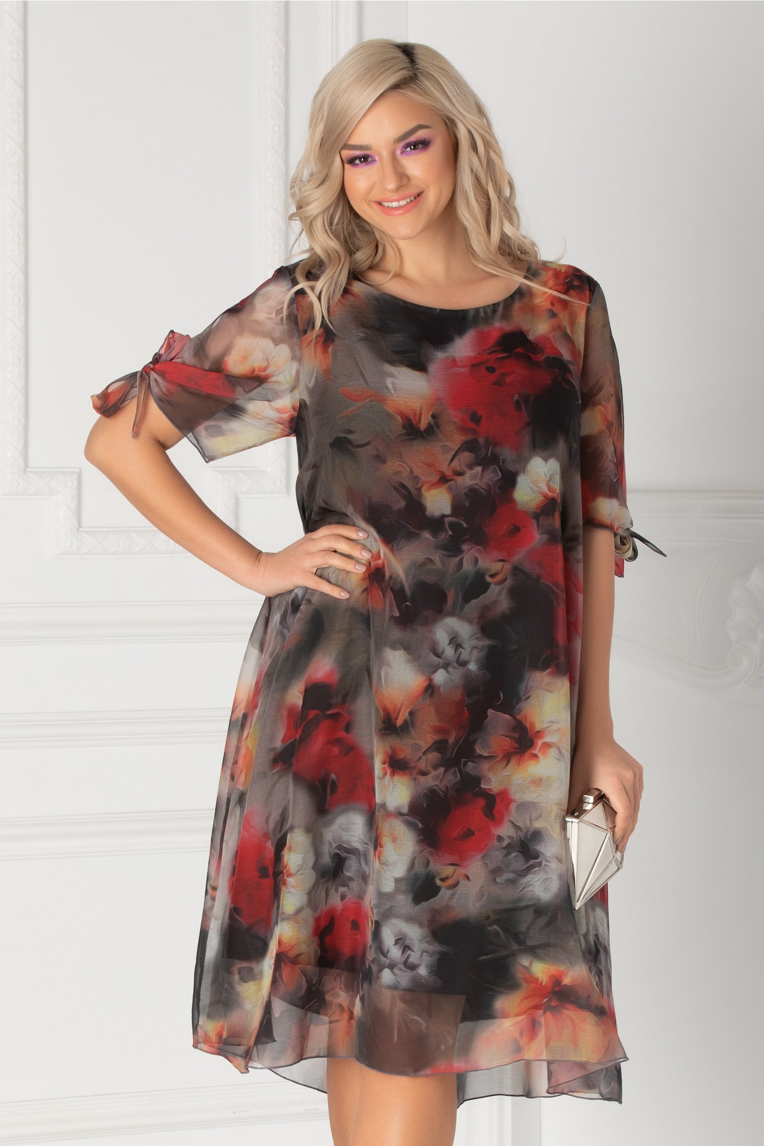Rochie Eliana cu imprimeuri in nuante de gri