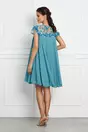 Rochie Ella Collection Adelin turcoaz cu broderie la bust