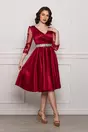 Rochie Ella Collection Adria bordo cu maneci din dantela si cordon in talie