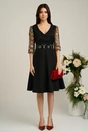 Rochie Ella Collection Adria eleganta din stofa neagra cu dantela florala colorata