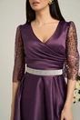 Rochie Ella Collection Adria eleganta din tafta mov cu cordon in talie
