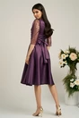 Rochie Ella Collection Adria eleganta din tafta mov cu cordon in talie