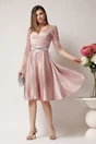 Rochie Ella Collection Adria eleganta din tafta roz cu cordon in talie