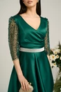 Rochie Ella Collection Adria eleganta din tafta verde cu cordon in talie