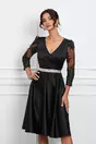 Rochie Ella Collection Adria neagra cu maneci din dantela si paiete