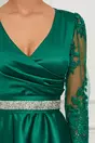 Rochie Ella Collection Adria verde cu maneci din dantela si cordon in talie