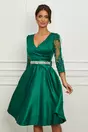 Rochie Ella Collection Adria verde cu maneci din dantela si cordon in talie
