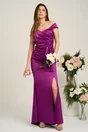 Rochie Ella Collection Aivy lunga eleganta din tafta magenta