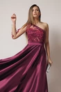 Rochie Ella Collection Alesia lunga eleganta din tafta mov cu broderie la bust