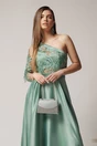 Rochie Ella Collection Alesia lunga eleganta din tafta verde mint cu broderie la bust