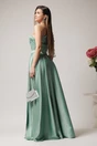 Rochie Ella Collection Alesia lunga eleganta din tafta verde mint cu broderie la bust