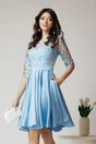 Rochie Ella Collection Ana eleganta din tafta bleu cu broderie florala 3D la bust