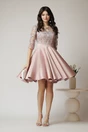 Rochie Ella Collection Ana eleganta din tafta roz cu broderie florala gri la bust