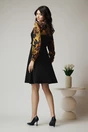 Rochie Ella Collection Andrada office din stofa neagra cu funda si imprimeu galben