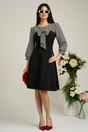 Rochie Ella Collection Andrada office din stofa neagra cu funda si imprimeu pepit