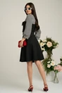 Rochie Ella Collection Andrada office din stofa neagra cu funda si imprimeu pepit