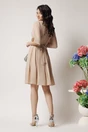 Rochie Ella Collection Ania eleganta din voal bej cu fir lurex si cordon in talie