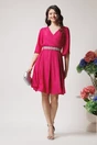 Rochie Ella Collection Ania eleganta din voal fucsia cu fir lurex si cordon in talie