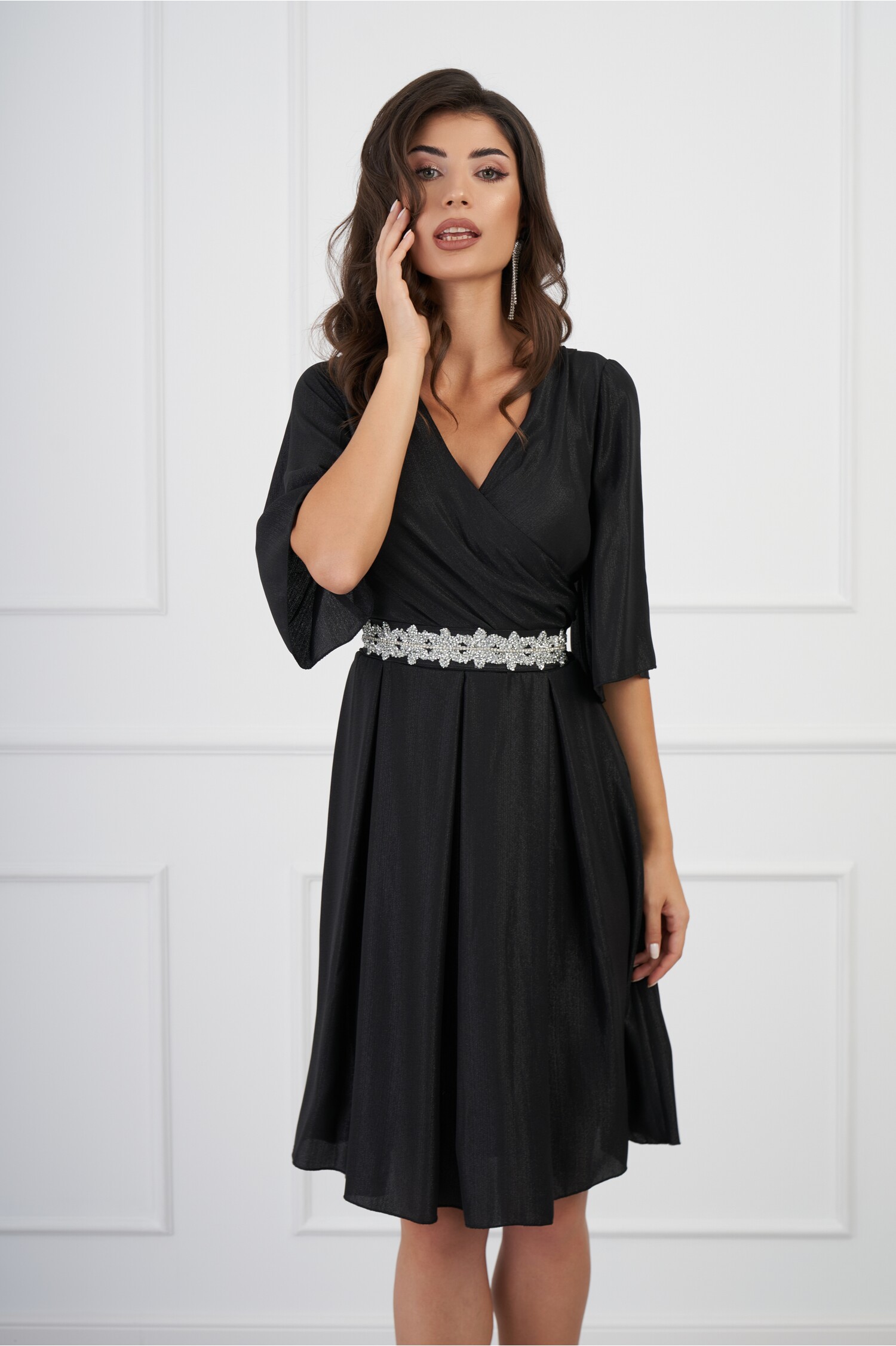 Rochie Ella Collection Ania neagra cu fir lurex si cordon in talie