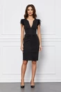 Rochie Ella Collection Any eleganta din stofa neagra cu pene la umeri