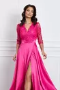 Rochie Ella Collection Asia lunga fucsia intens din tafta cu broderie la bust