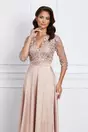 Rochie Ella Collection Asia lunga roz din tafta cu broderie la bust