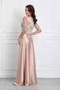 Rochie Ella Collection Asia lunga roz din tafta cu broderie la bust