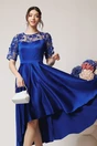 Rochie Ella Collection Brinda eleganta din tafta albastra cu lungime asimetrica