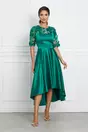 Rochie Ella Collection Brinda verde din tafta cu lungime asimetrica